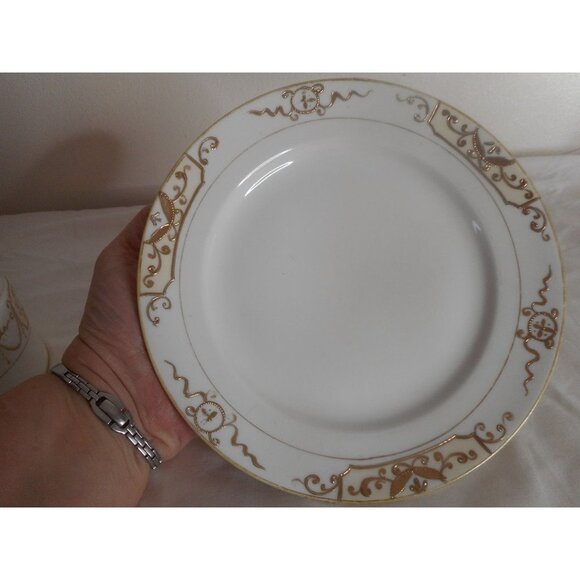 Hand Painted Nippon Gold Round Covered Cheese Dish Butter Keeper Moriage - Picture 5 of 9